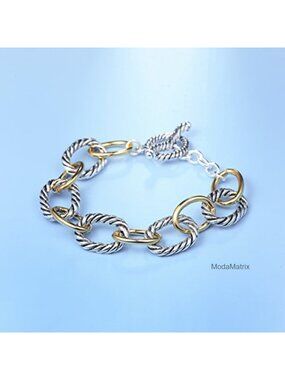 Twisted Cable Wire Link Chain Bracelet Two Tone Plated Women Jewelry